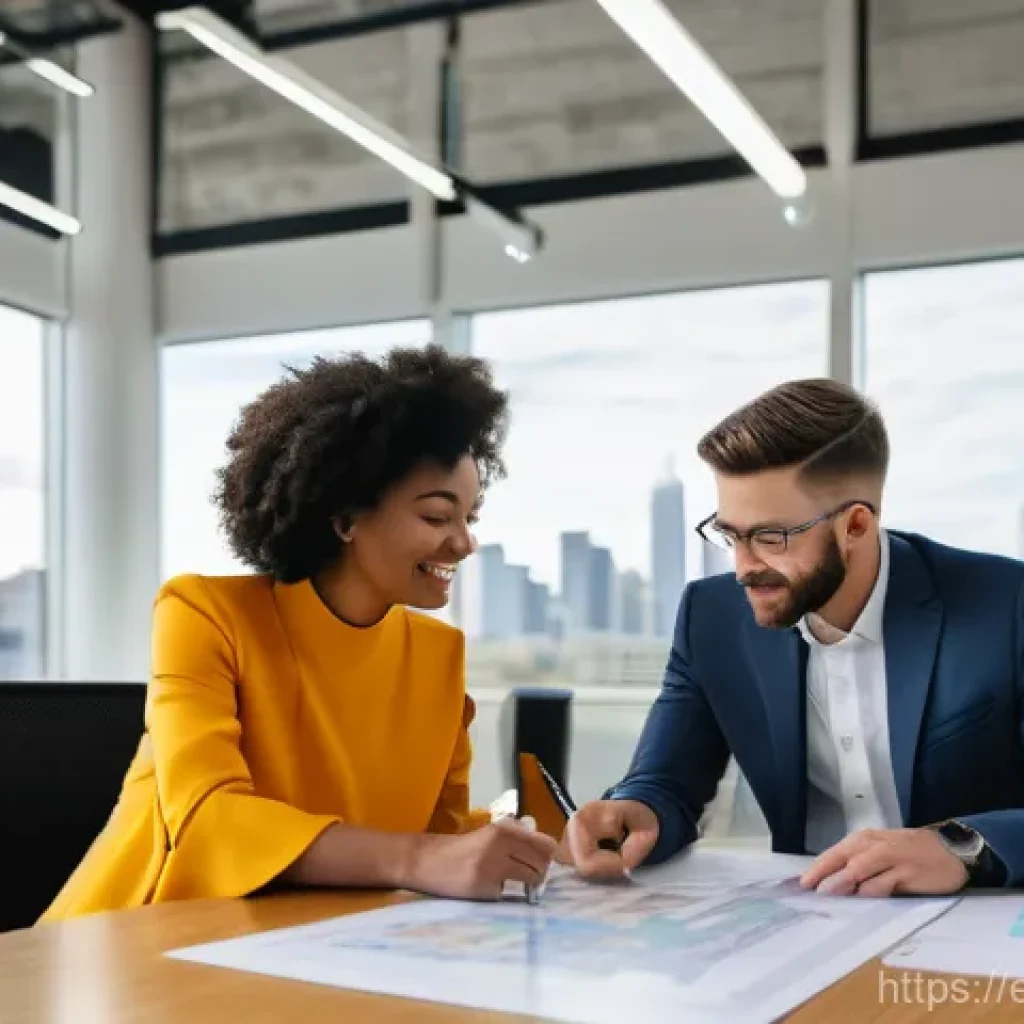 자치행정사 이직 시 유의사항 - **Prompt:** A diverse group of four professionals, two men and two women, fully clothed in smart bus...