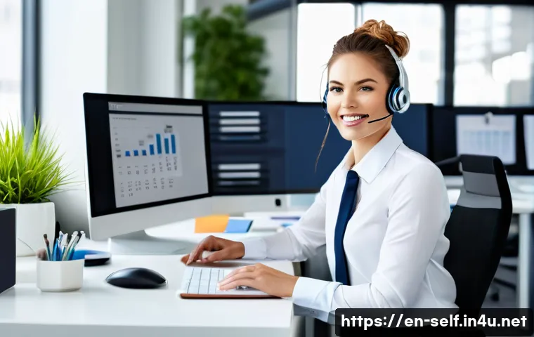 자치행정사 경력서 작성법 - A professional office environment showing a confident administrative assistant at a modern desk, equ...