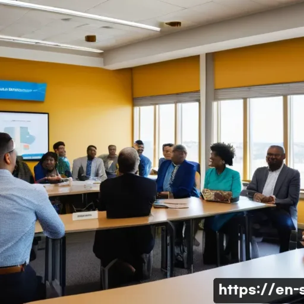 자치행정사 실무 경험 - A diverse group of local government officials and community stakeholders engaged in a lively town ha...