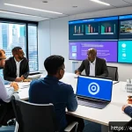자치행정사 네트워크 활용법 - A dynamic urban government office scene showing diverse professionals from different local agencies&mdash;...
